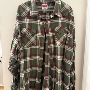 Wrangler Men's Olive and Burgundy Plaid Shirt